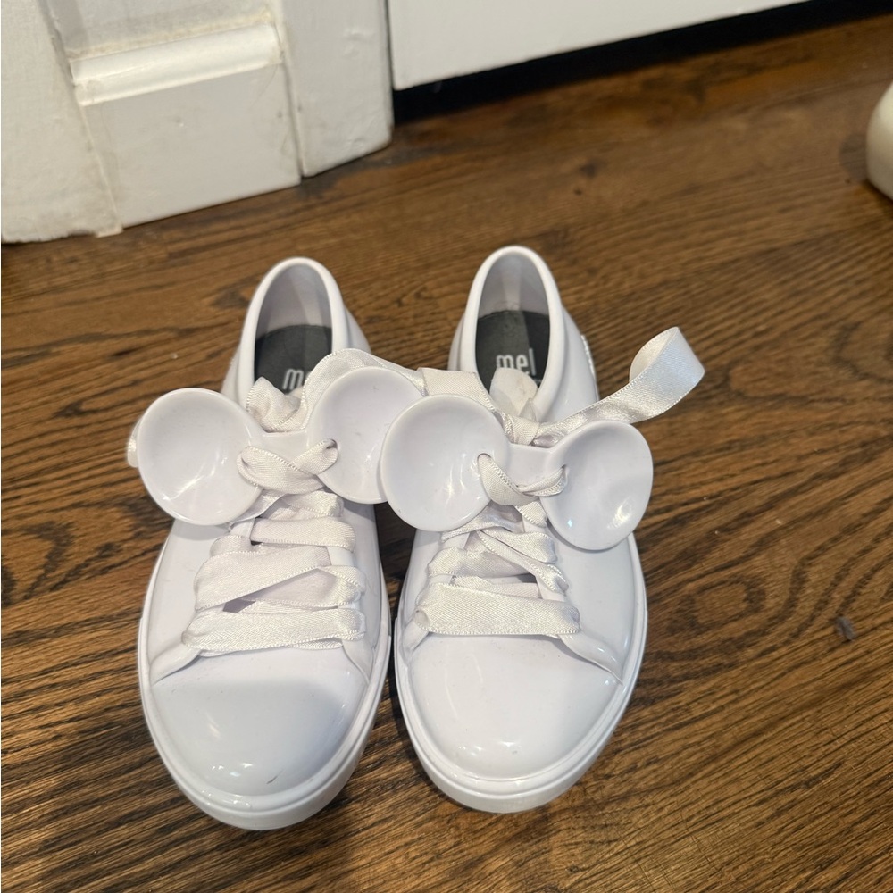 Melissa Kids White Glossy Sneakers with Playful Ear Accents
